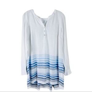 NWT J. Jill white blue linen striped coastal nautical top oversized XS